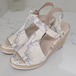 Cole Haan Cloudfeel Snake-Embossed Espadrille Wedge Sandals In Chalk Snake Print